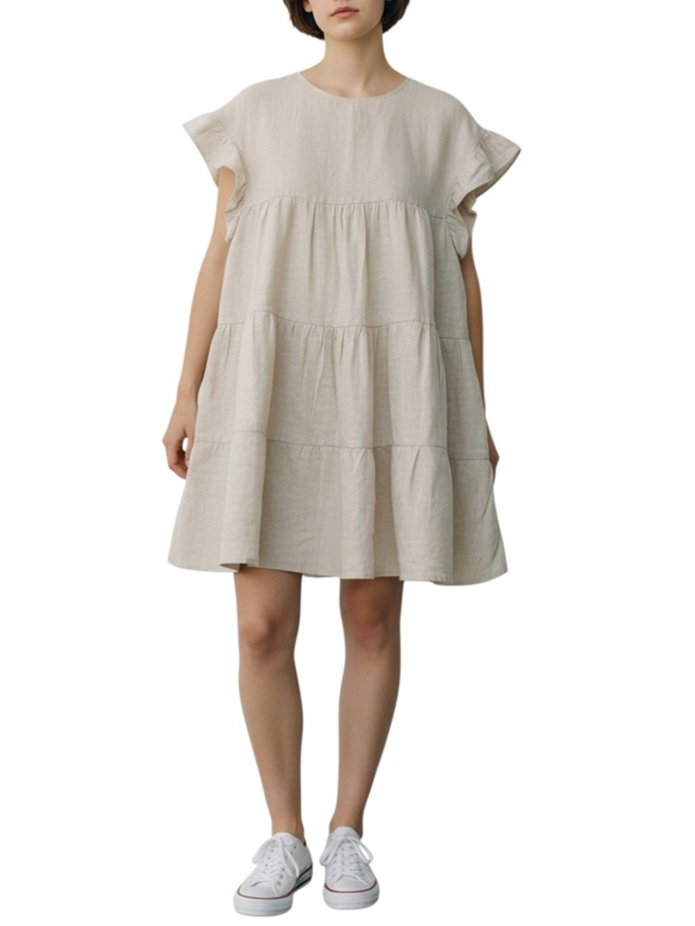 Lanhtropy linen tiered ruffle loose fit babydoll dress O/S excellent condition